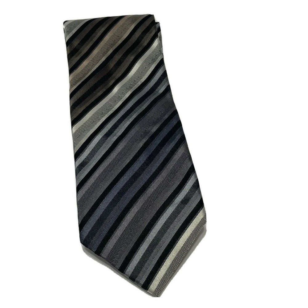 kenneth cole reaction 59” silk striped diagonal Gray Black tie Necktie